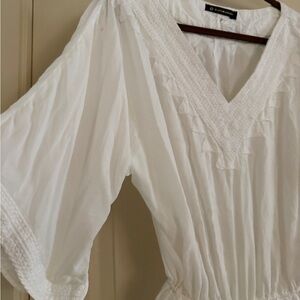 White V-Neck Peasant Top -